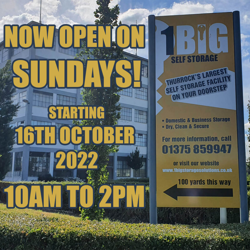 We are now open on Sundays 10AM To 2PM Self Storage Essex